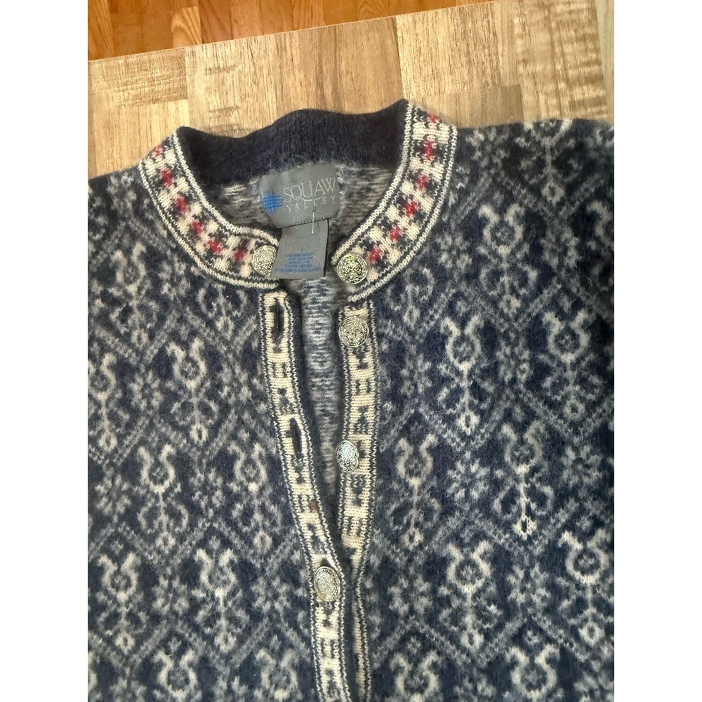 Squaw Valley Vintage 100% Wool Nordic Pullover Sweater Metal Clasps Size L - Picture 2 of 3